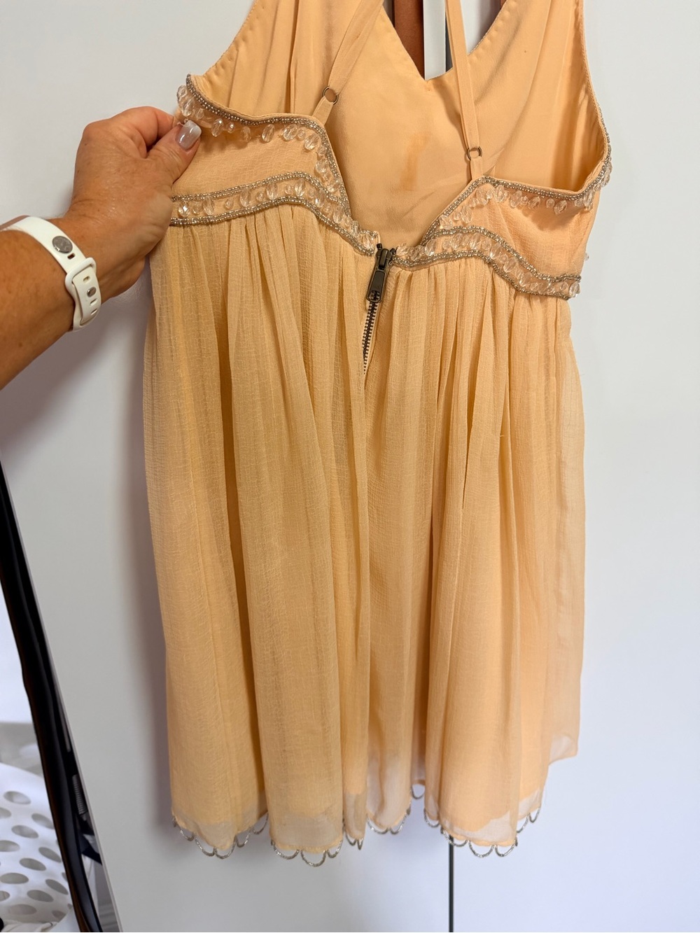 Kimchi Blue Creamy Peach Beaded Spaghetti-Strap Dress Size 2 - Picture 4 of 6